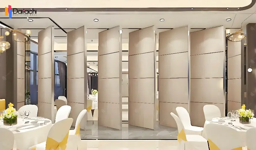 Light white movable partition walls in the hotel dining area