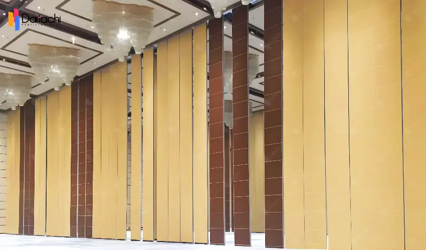 Brown and dark brown spliced manual movable partition wall Brown and dark brown spliced manual movable partition wall