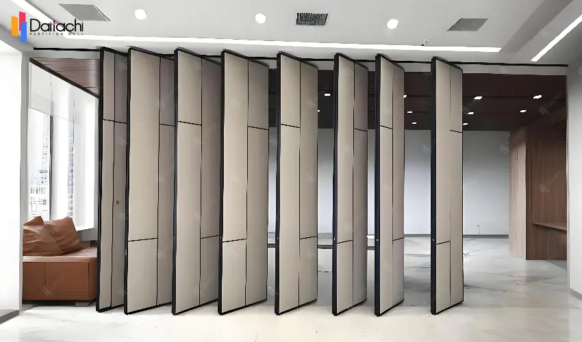 Gray movable partition wall in the leisure area Gray movable partition wall in the leisure area