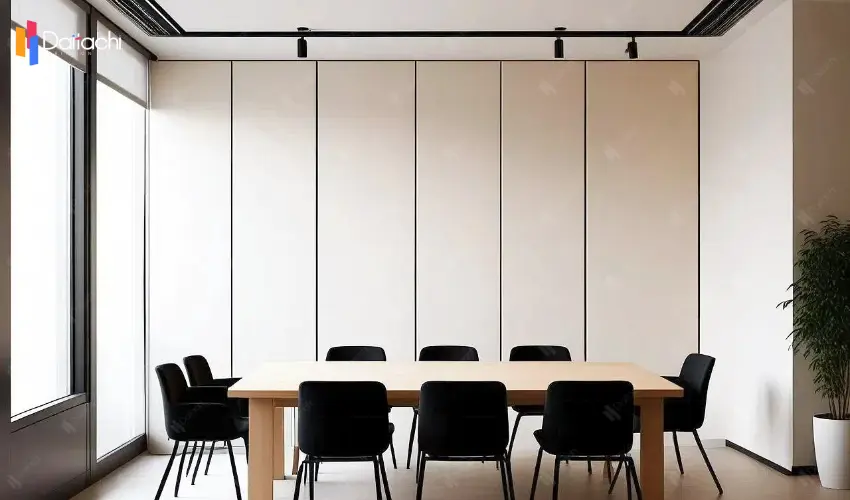 Off-white movable partition wall in the conference room Off-white movable partition wall in the conference room
