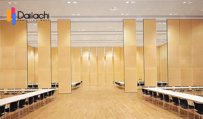 light wood movable partition wall in the conference room